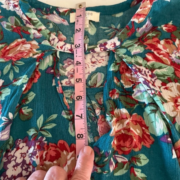 Umgee Floral Boho Dress Keyhole Dark Jade Peasant Tunic Hippie Women’s Size S - Picture 13 of 15